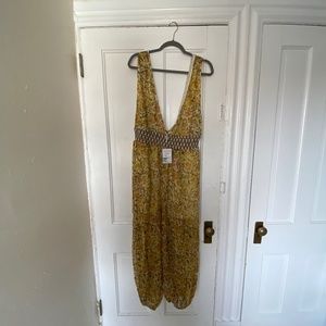 Free People Yellow/Flower Patterned Jumpsuit Size L